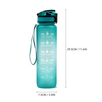 Green Reusable PC Plastic Sports Water Bottles BPA Free Motivational Straw Water Bottle